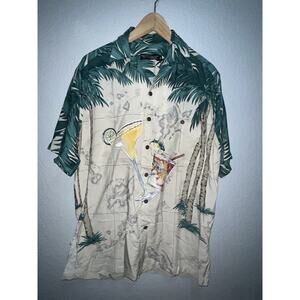 Tori Richard Shirt Men’s Medium Green Martini Bar Cocktail Hawaiian Button Up